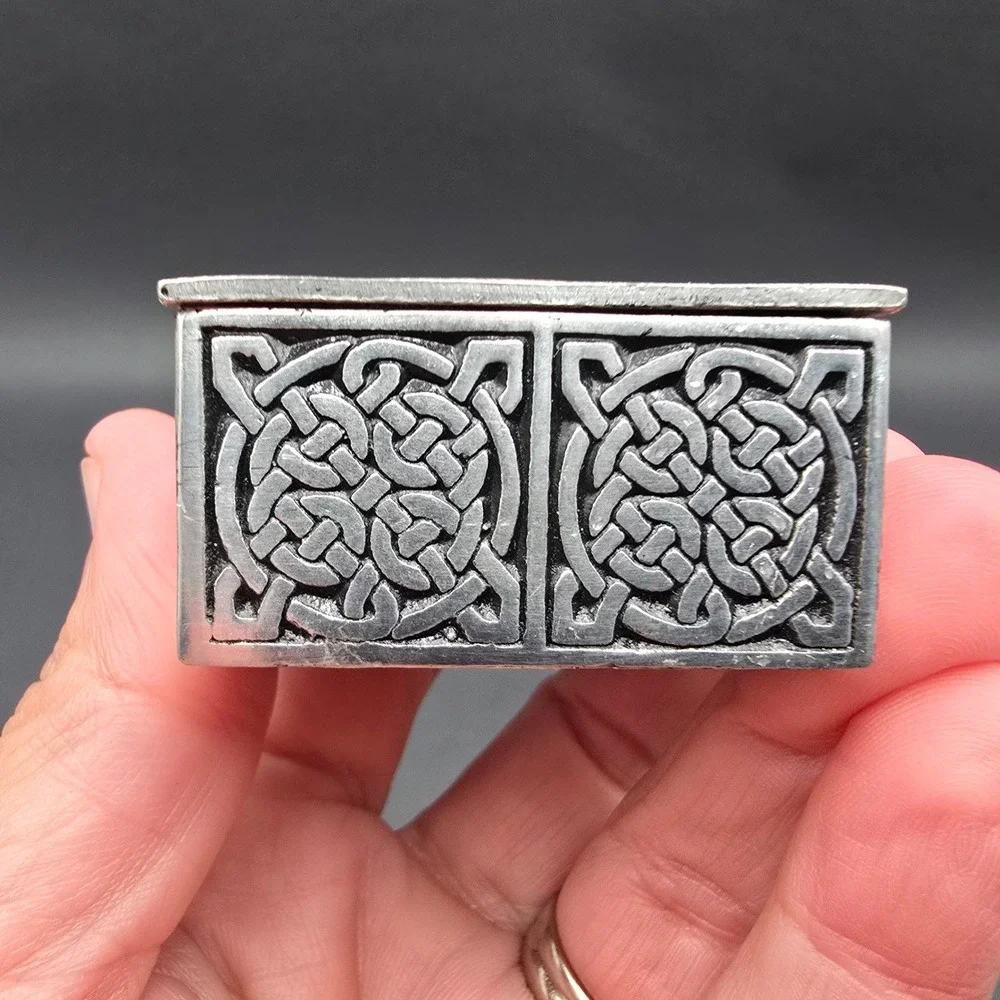A.E. Williams Celtic Knot Pewter Trinket Box Blue Velvet Lining Made in England